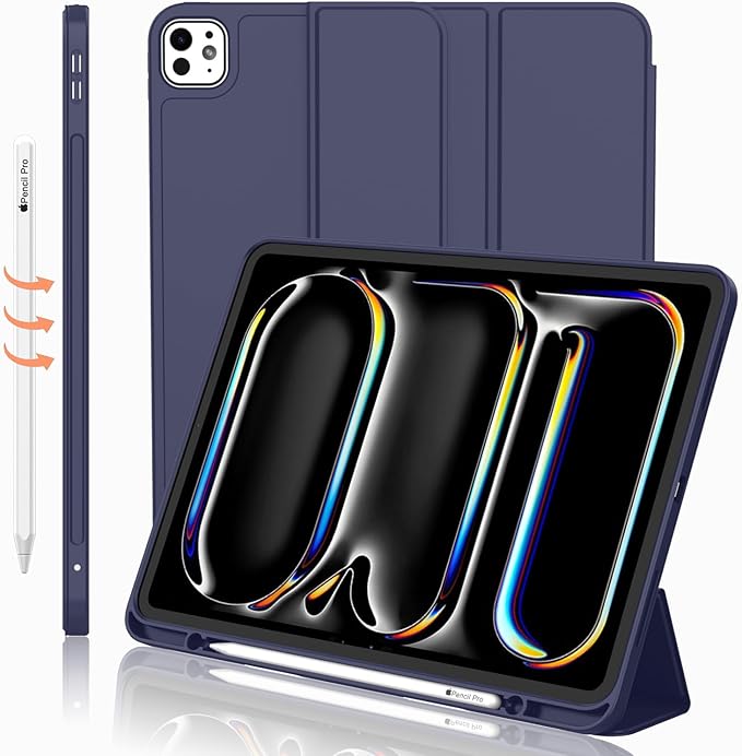 iMieet iPad Pro 13 Inch Case (M5/M4) 2025/2024 with Pencil Holder, Trifold Stand Smart Case with Soft TPU Back, Auto Wake/Sleep (Dark Blue)