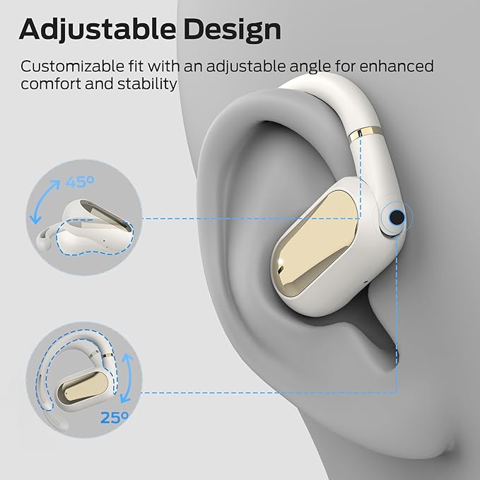 Oraolo Open Ear AC322 Wireless Earbuds, Bluetooth 5.4 Headphone, 36H Playtime, IPX5 Waterproof, Open-Ear Design with Adjustable Ear Hooks, Secure Fit for Running & Workout, Clear Calls White