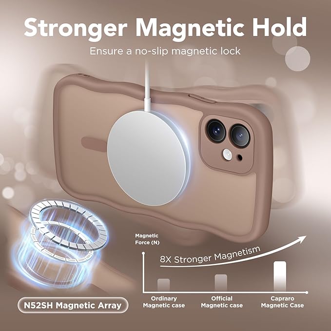 CAPRARO Cute for iPhone 11 Case, Compatible with MagSafe, [Curly Wave Edge] [Full Camera Protection] [14 FT Drop Protection] Magnetic Phone Case for 11 6.1 Inch, Brown