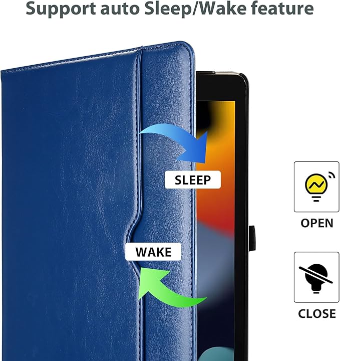 ProCase for iPad 9th/ 8th/ 7th Generation Case 10.2 Inch 2021/2020/2019, iPad 10.2 PU Leather Case Business Stand Cover Smart Folio with Hand Strap Front Pocket Pen Loop -Navy