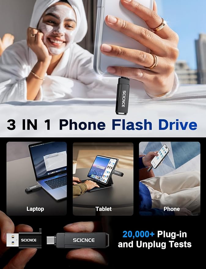 512GB Phone Flash Drive Photo Stick, USB Memory Stick for Photo Video Backup & Storage, No APP Required, Compatible with iPhone iPad Android PC, Space Gray
