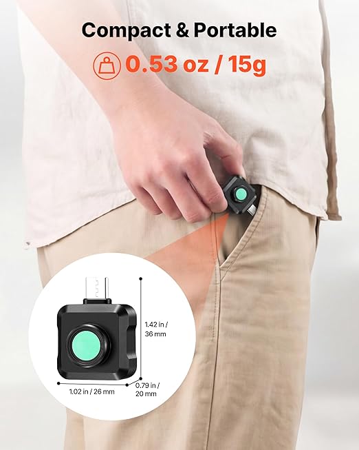 VEVOR 2025 Upgraded Thermal Imaging Camera for Android, 512 x 384 TISR Super Resolution, 25HZ Refresh Rate Infrared Thermal Imager for Smartphone Tablet, 256 x 192 IR Resolution,15 Color Palettes
