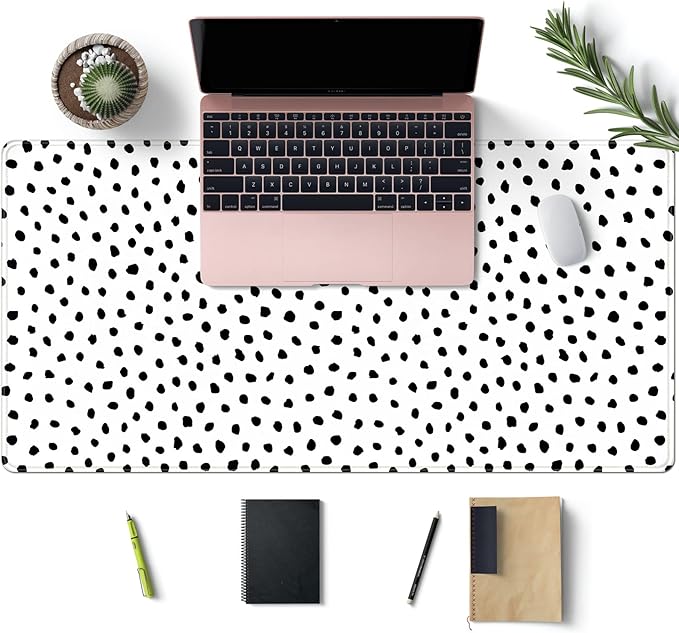 Boho Desk Mat, Polka Dot Large Mouse Pad Desk Pad Boho Desk Accessories for Women Office Decor, XXL Mousepad Long Laptop Keyboard Mouse Mat 31.5''X15.7'' Non-Slip Rubber Base with Stitched Edges