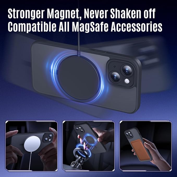 Symcele Designed for iPhone 15 Case, Compatible with MagSafe, with Privacy Screen Protectors X2, [Camera Protection] [15FT Military Drop Protection] Shockproof Phone Case, 6.1", Black