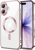 Hython Magnetic Clear for iPhone 17 Case with Camera Lens Protector [Compatible with MagSafe] Luxury Plating Edge Slim Soft TPU Cover Protective Phone Case for iPhone 17 6.3", Pink
