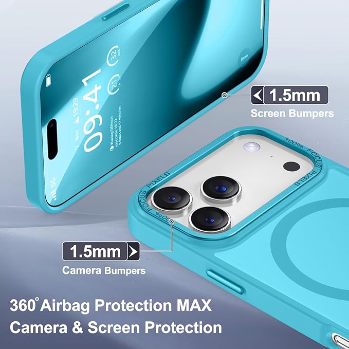Newfuture Magnetic for iPhone 17 Pro Case [Compatible with Magsafe] [Military Grade Drop Protection] Translucent Matte Anti-Scratch Shockproof Protective Phone Cover 6.3 Inch, Lake Blue