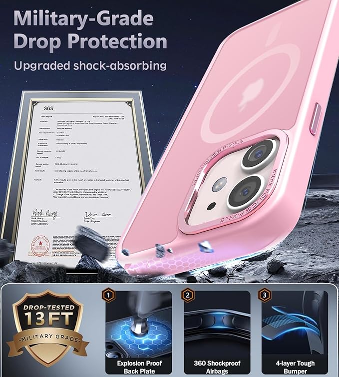 Newfuture Designed for iPhone 12 Case/iPhone 12 Pro Case with Magnetic [13 FT Military Drop Protection] [Compatible with Magsafe] Translucent Shockproof with Anti-Fingerprint Phone Case, Chalk Pink