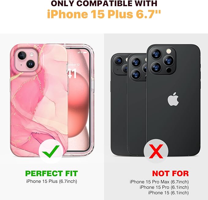 Diaclara Designed for iPhone 15 Plus Case 6.7 Inch, Full Body Rugged Case with Built-in Touch Sensitive Anti-Scratch Screen Protector + Glass Camera Lens Protector for iPhone 15 Plus,Water Pink