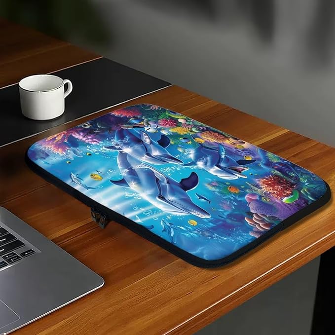 Dolphin Laptop Sleeve for Women Men 10 inch Laptop Accessories with Versatile Uses Lap Top Case Portable Computer Sleeve Laptop Pouch Ideal Gifts for Holidays Blue