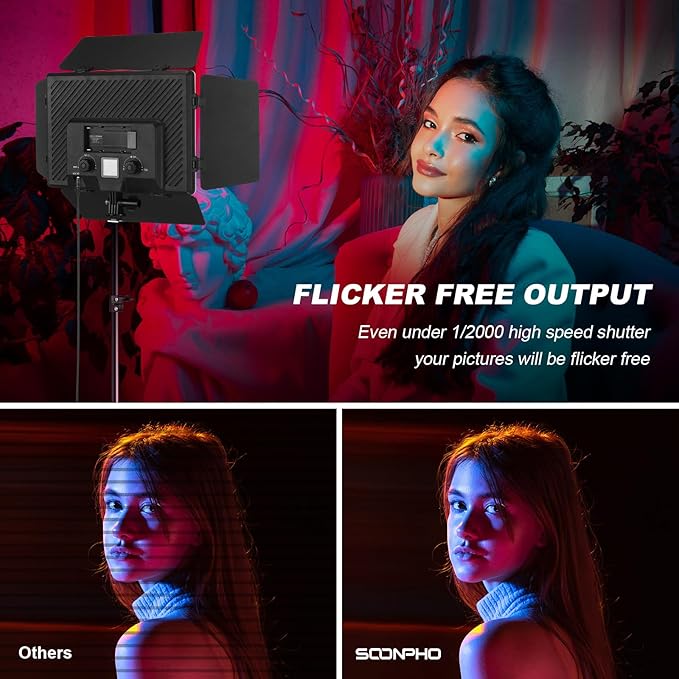 2Pack RGB LED Video Light Kit 12.6in with Barn Door, RGB Photography Light 20W/2500~8500K/14 Effect/2000lux@0.5m LED Panel Light Kit with Light Stand for Gaming Streaming Zoom YouTube Photography