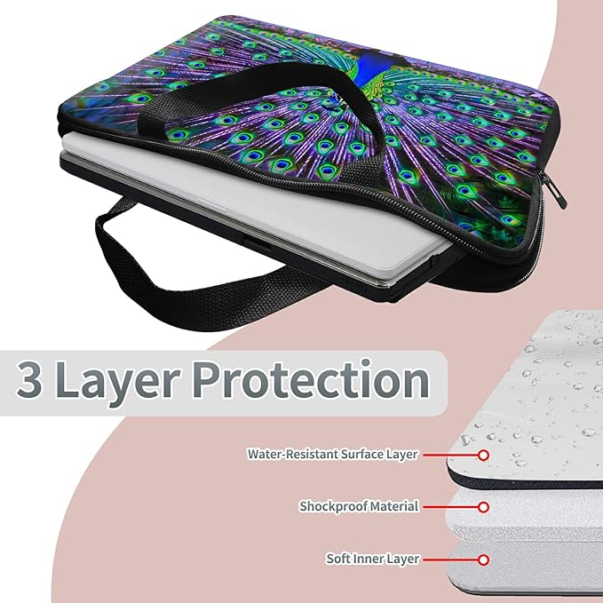 Universal Laptop Sleeve Tablet Case 12 inch, Peacock Slim Carrying Case Handbag Travel Laptop Bag for Surface Pro 9 8 7/Laptop Go 2 3, MacBook Air 11/12