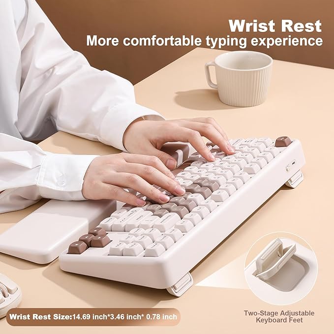 YUNZII B87 Wireless Mechanical Keyboard,QMK/VIA Programmable,TKL Layout 87 Keys,BT/2.4G/USB-C,Hot Swap Gasket Mount RGB Backlit Gaming with Wrist Rest for Win/Mac (Brown Heart, Milk V2)