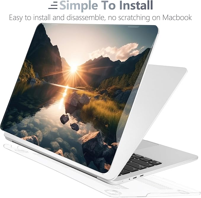 Batianda Premium Case for New MacBook Air 15 inch with M5 M4 M3 M2 Chip 2026 2025 2024 2023 Release, Designed Ultra-Slim Hardshell & Keyboard Cover & Screen Protector 4-in-1 Bundle, Mountain Sunrise