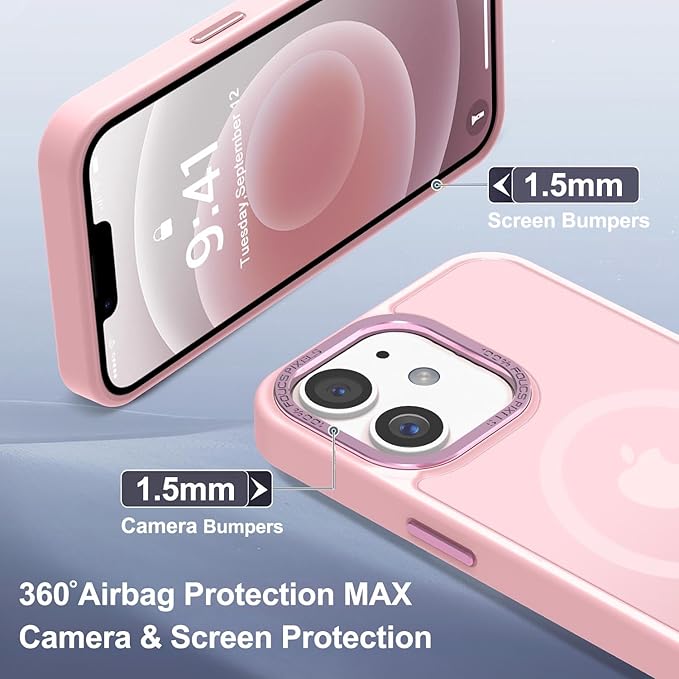 Newfuture Designed for iPhone 12 Case/iPhone 12 Pro Case with Magnetic [13 FT Military Drop Protection] [Compatible with Magsafe] Translucent Shockproof with Anti-Fingerprint Phone Case, Tender Pink