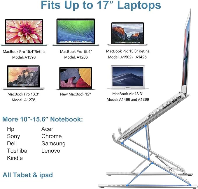Laptop Stand for Desk，Stable MacBook Pro Stand，Ergonomic Aluminum Computer Riser for 12 13 15 16 17 inch ，Computer Cooling Stand for Mac MacBook Pro Air,HP, Dell, More PC Notebook (LIGHT SILVER)
