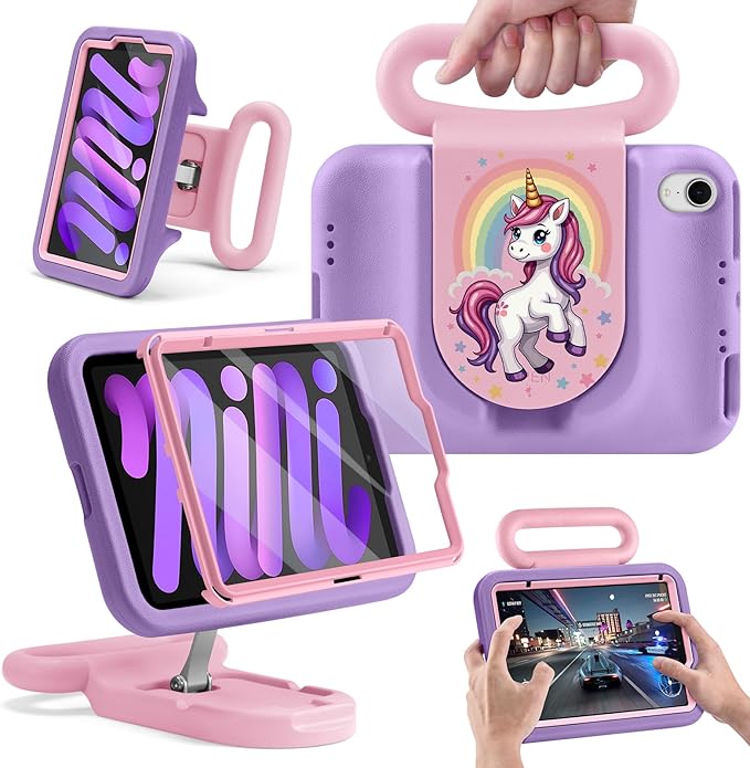 Kids Case for iPad mini 7 (A17 Pro) 2024 /iPad Mini6 2021,Cute Shockproof EVA Case with Handle & Stand, Child-Friendly Drop-Proof case for iPad mini 7th/6th Gen 8.3inch (for iPad mini 7/ Mini 6 8.3")