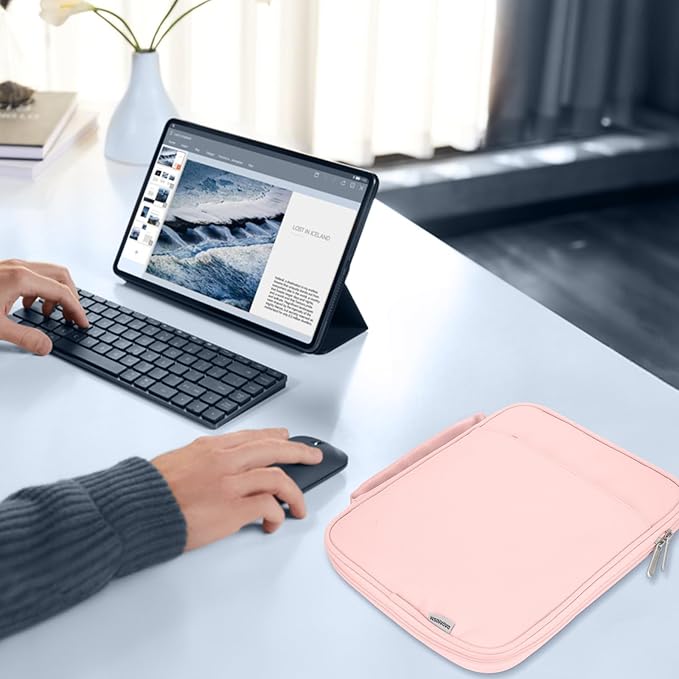 Dadanism 9-11 Inch Tablet Sleeve Padded Carrying Case with Handle, Protective Travel Bag for iPad A16 11" 2025, iPad Air M4/Pro M5 11", iPad 10th Gen 10.9", iPad 10.2", Galaxy Tab A11+ 11", Pink