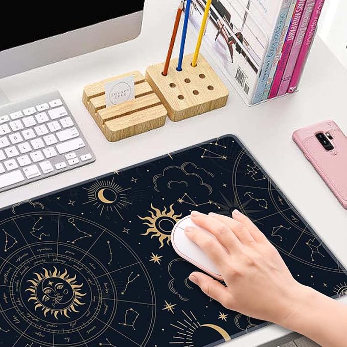Zodiac Wheel XL Black Gaming Mousepad, Large 31.5''X 11.8'' Deskpad, Desk Mat with Cute Design, Perfect for Laptop, Computer Keyboard, Mouse