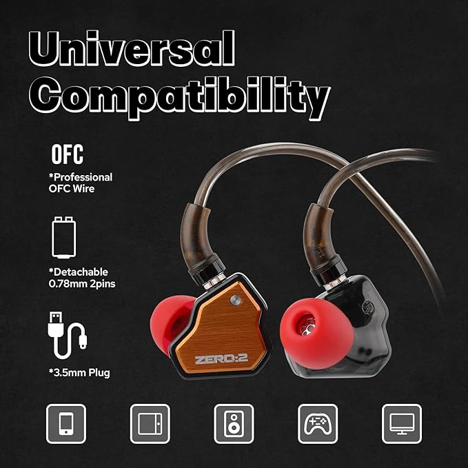 Linsoul 7Hz x Crinacle Zero:2 in Ear Monitor, Updated 10mm Dynamic Driver IEM, Wired Earbuds Earphones, Gaming Earbuds, with OFC IEM Cable for Musician (Without MIC, Orange)
