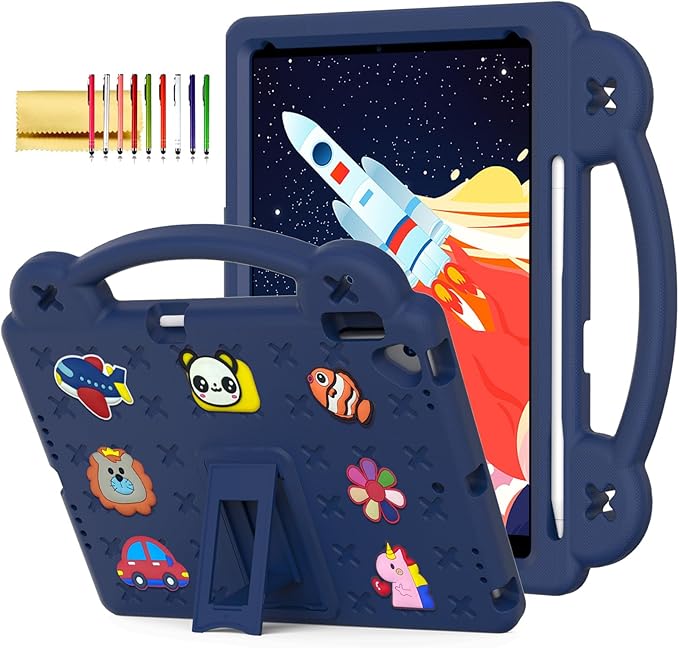 Dteck for iPad 9th/8th/7th Generation 10.2" Kids Case,Cute Panda Shockproof Rugged Lightweight Convertible Handles Stand Pencil Holder Kids Friendly Case for iPad 10.2 inch 2021/2020/2019,Navy Blue