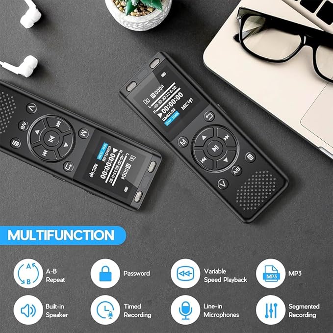Tonfarb 64GB Digital Voice Recorder with Playback,Audio Recording Device for Lectures Meeting/Classes/Interviews,Tape Recorder with Voice Activated,Password,Noise Reduction,A-B Repeat,MP3 Player Etc