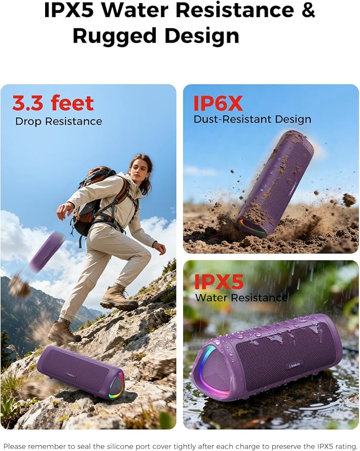 BolaButty Bluetooth Speaker Portable Wireless, IPX5 Waterproof, Up to 20H Playtime, TWS Pairing, BT5.3, for Home/Party/Outdoor/Camping/Beach Essentials, Birthday Gift (Purple)