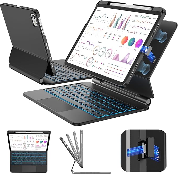 SIBEITU Keyboard Case for iPad Pro 11 Inch (M5/M4, 2025/2024), Easy-Set Magnetic Stand with Removable Protective Case, Muilt Precision Trackpad, Backlit Keyboard, Smart Contact Connector, Black