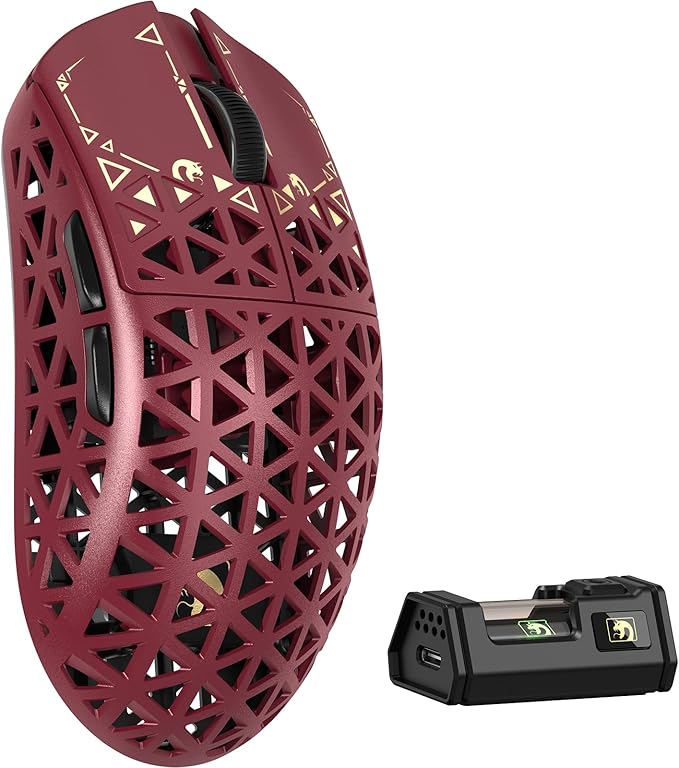 MAMBASNAKE M5 Ultra Carbon Fiber 8KHz Wireless Gaming Mouse,PAW3950MAX Sensor 42K DPI,39g Superlight Tri-Mode 2.4GHz/BT/Wired Computer Mice,Web Driver Support,for Win/Mac/FPS/MOBA/Esports-Red (A)