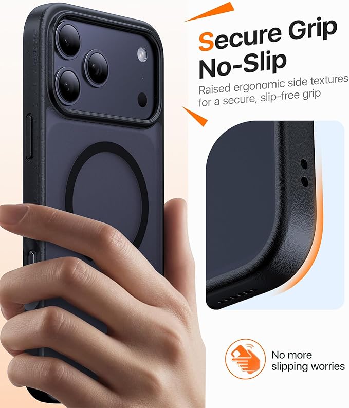 Magnetic for iPhone 17 Pro Max Case,[Anti-Slip][Compatible with MagSafe][Military Grade Drop Protection] Shockproof Protective Translucent Matte Phone Case for iPhone 17 Pro Max Case,Black
