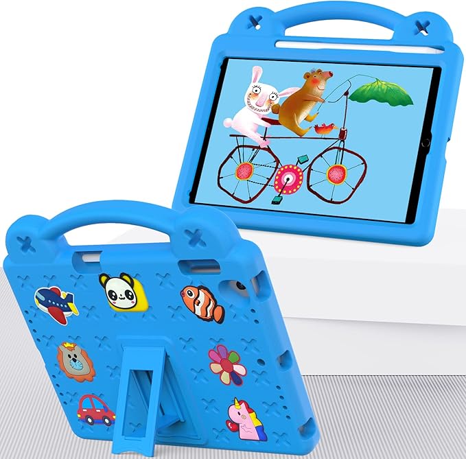 AKABEILA Compatible with Apple iPad Air 1 2013/Air 2 2014/Pro 9.7(2016)/iPad 9.7(2017/2018) Tablet Case, Kids Shockproof Protective Case with Stand Handle & Pen Tray for Girl Kid Gift Sky Blue