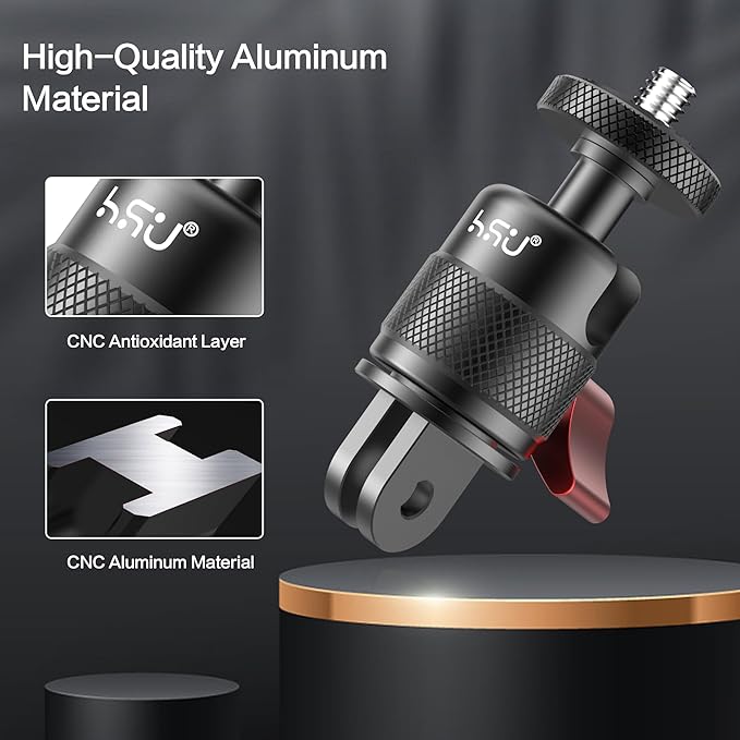 HSU Vertical Mount for GoPro, Aluminum 90 Degree Direction Adapter, 1/4"-20 Screw Tripod Mount for GoPro Hero 13/12/11/10/9/8/Insta360 X5/X4/X3, DJI Osmo Action 5/4/3 AKASO Action Camera and More