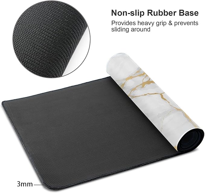 White and Golden Marble Large Extended Mouse Pads XL Mousepad with Stitched Edges Non-Slip Rubber Base Computer Keyboard Pad Desk Mat for Home Office Desk Decor, 29.5" X 15.8"