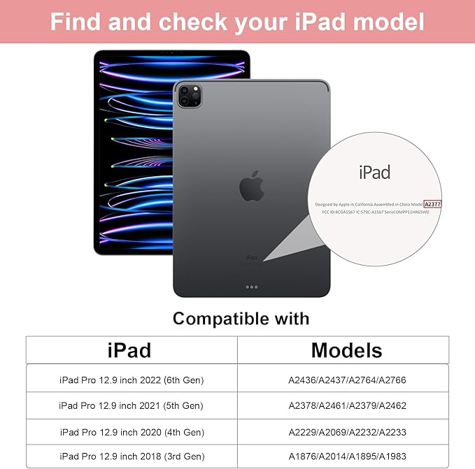 Case for iPad Pro 12.9 Inch 6th/5th/4th/3rd Generation with Pencil Holder, Smart Stand Cover with Soft TPU Back for iPad 12.9 Pro Case (2022/2021/2020/2018), Auto Sleep/Wake, Light Pink
