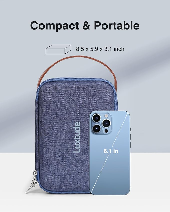 Luxtude Electronic Organizer Travel Case, Double Layer Tech Organizers, Hard Shell Zipper Case for Electronics, Travel Essentials, Blue (External Size 8.5 x 5.9 x 3.1 Inch)