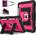 Kids Friendly Case for iPad A16 11th Generation 11 Inch 2025 / iPad 10th Generation 10.9" 2022 Case with Pencil Holder & Shoulder Strap, Hybrid iPad 11 10 Cover Rugged Shockproof Kickstand,Black+Rose