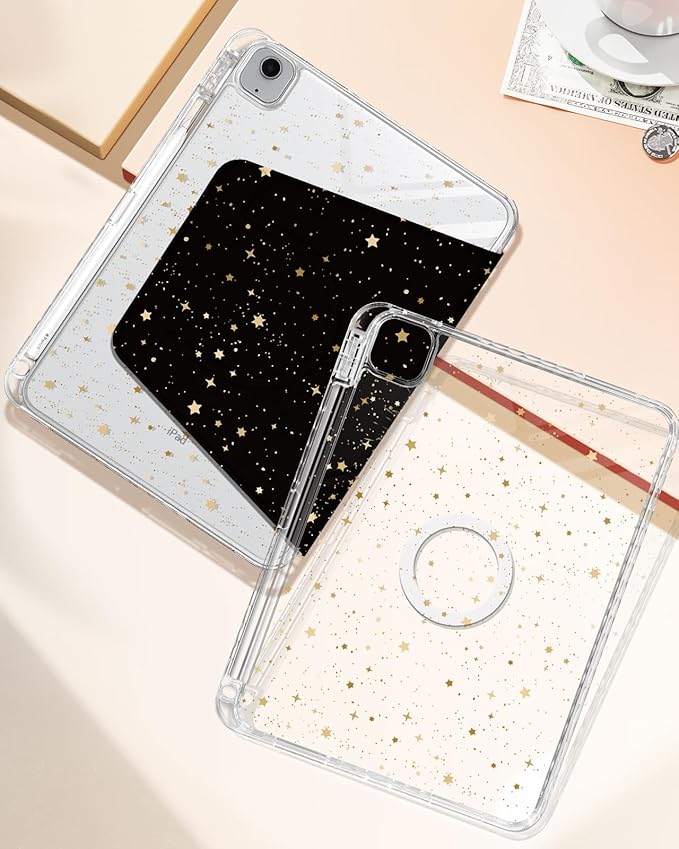 Shorogyt for iPad Air 11 Inch Case Air M4 2026, 8th Gen/M3 2025/M2/Air 5th Generation 2022/Air 4th Gen 2020/Pro 11 Inch Case Magnetic Stand for Women - Cute 360 Degree Rotating Covers Girls Star Moon