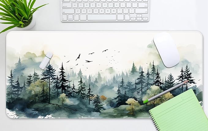 Arttown Green Ink Style Mountain Forest Mouse Pad Large Gaming Mat Non-Slip Desk Pad Keyboard and Mouse Desk Mat for Gamer, Office & Home, 31.5 x 15.7 in