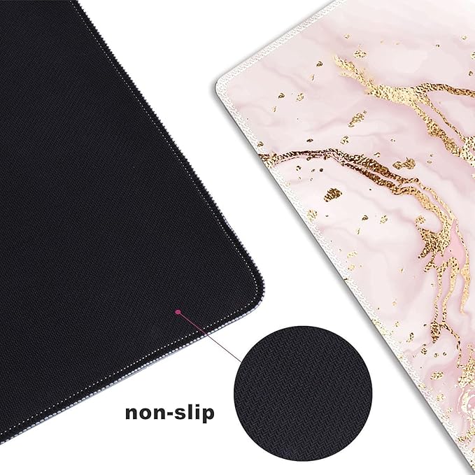 Extended Gaming Mouse Pad XXL ArtSo Large Keyboard Mat Long Mousepad Desk Decor Writing Pad Non Slip Rubber Base Stitched Edges for Work, Game, Office, Home, 35.1" x 15.7", Pink Marble