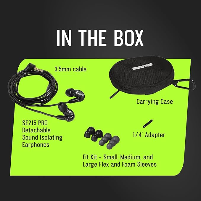 Shure SE215 PRO Wired Earbuds, Professional Sound Isolating Earphones with Clear Sound, Deep Bass, Secure in-Ear Fit, Carrying Case, Clear