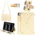 Shiny Case for iPad Pro 13" M4 M5 Handbag Case, Techcircle Iridescent PU Leather Folio Envelope Pocket Stand Cover with Hand Strap+Shoulder Strap+Pencil Holder+Card Slots, Shiny Cream Yellow