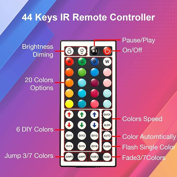 DAYBETTER Led Strip Lights 200ft, RGB Led Light Strip with 44 Keys Remote Controller, Color Changing Led Lights for Bedroom 100 ft of 2 Rolls