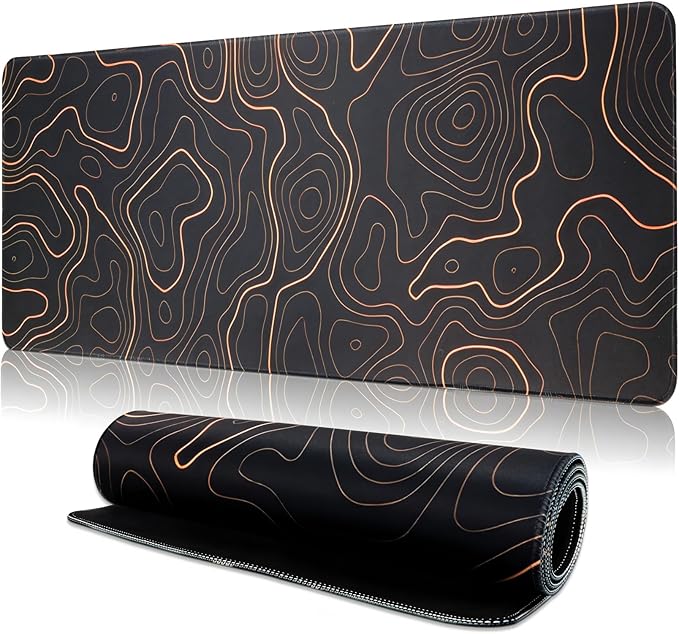 Mouse Pad Gaming Mousepad, 31.5 x 11.8in Large Desk Mat Keyboard Pads Extend Long XL Mouse Mat with Non-Slip Base Desk Accessories for Home Office Keyboard Mouse (Black Topographic Orange)