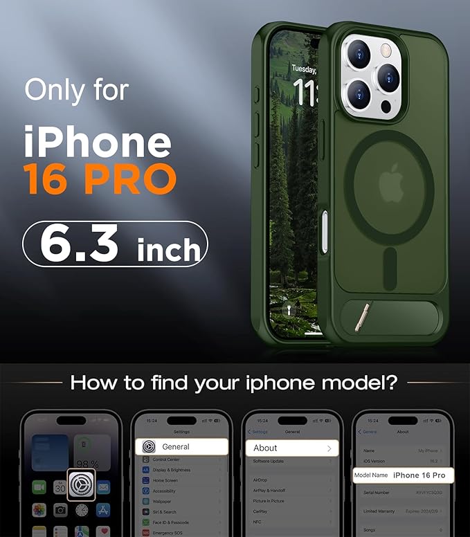 Magnetic Compatible with iPhone 16 Pro Case, [Built-in Invisible Kickstand][Compatible with MagSafe][Military Grade Shockproof] Slim Translucent Matte Phone Case for iPhone 16 Pro 6.3"