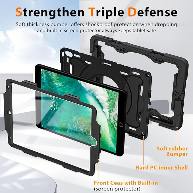 ROISKIN for iPad Pro 10.5 Case 2017/iPad Air 3rd Generation Case 2019, Rugged Heavy Duty Protective Cover with Screen Protector Pencil Holder, 360° Swivel Stand/Handle, Shoulder Strap for Kids