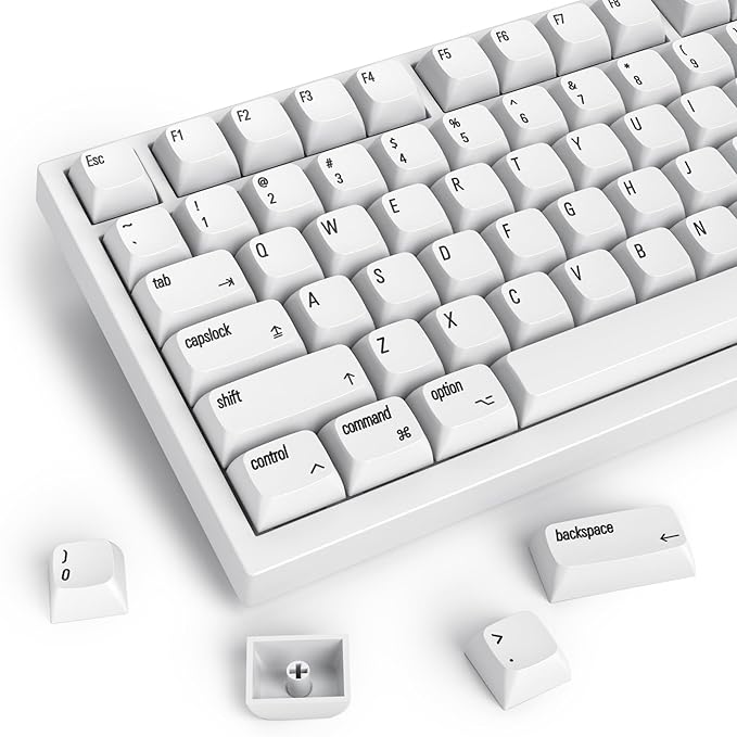 Guffercty kred 128 Keys XDA Profile Minimalist White Keycaps 75 Percent Dye-sub PBT Keyboard Caps for MAC 60% 65% 75% 96% Mechanical Keyboard (Minimalist-A English Keycaps)