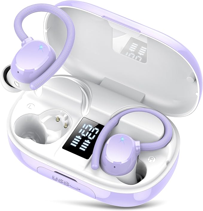 hadbleng Wireless Bluetooth Earbuds Sport 128H Playtime New Bluetooth 5.3 Headphones with LED Display Powerful Bass Over Ear Earphones with Earhooks IP7 Waterproof for Gym/Running/Workout