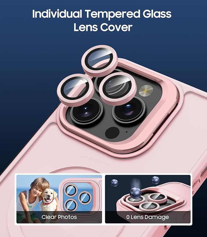 TOBOVON for iPhone 14 Pro Case, Compatible with MagSafe, Built-in Camera Ring Stand, with Individual Camera Cover, Translucent Matte Military-Grade Drop Protection Magnetic Case, Pink