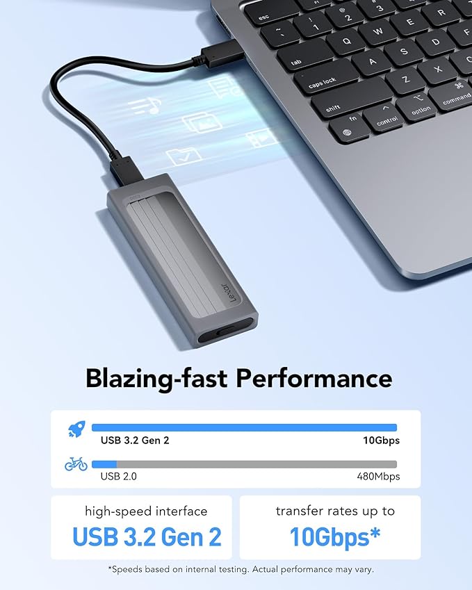 Lexar E300 M.2 NVMe SSD Enclosure, USB 3.2 Gen 2 (10Gbps) External SSD Reader, Tool-Free Portable Adapter, Compatible with M/B+M Keys, Support 2230/2242/2260/2280 NVMe SSDs up to 4TB