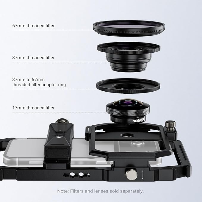 NEEWER Universal Phone Cage Video Rig Stabilizer with 17mm to 37mm & 67mm Lens Filter Adapter Ring Accessories Compatible with iPhone Android Samsung for Video Recording Streaming Photography, PA058