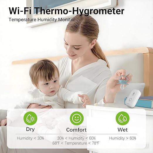 WiFi Thermometer Hygrometer, Smart Humidity Temperature Sensor with App Notification Alert, Data Storage, Remote Monitor for Room, Nursery, Greenhouse, 2pack（Only Support 2.4G Wi-Fi）
